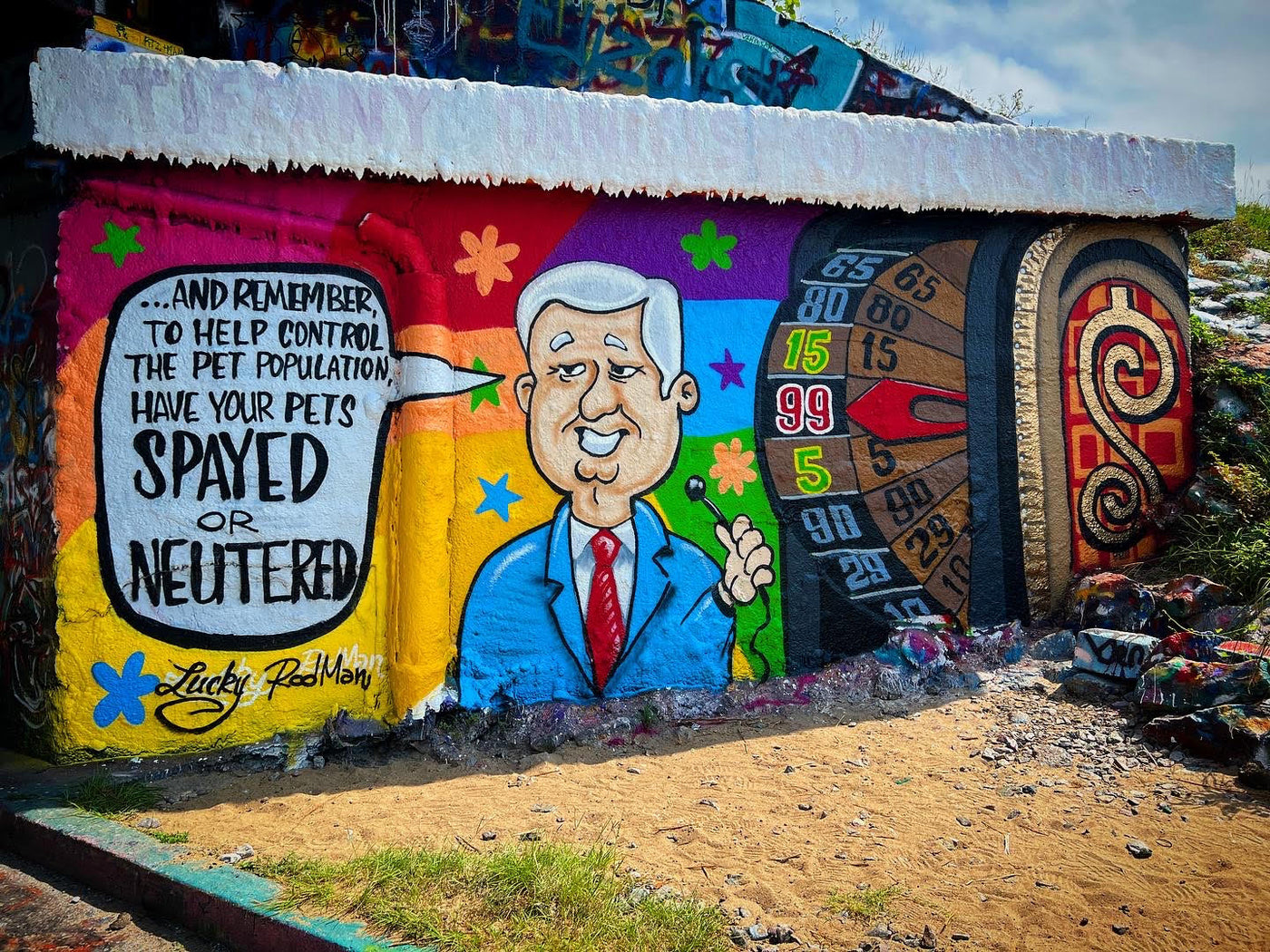 "Honoring a TV Icon: Bob Barker Memorial Mural today at The Graffiti Bridge".