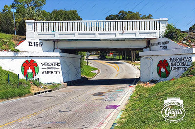 The Graffiti Bridge; raising awareness of Wreaths Across America.