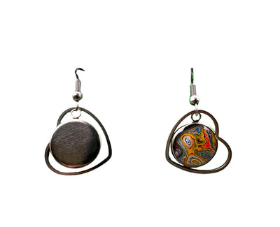 Circle dangle earrings inside heart