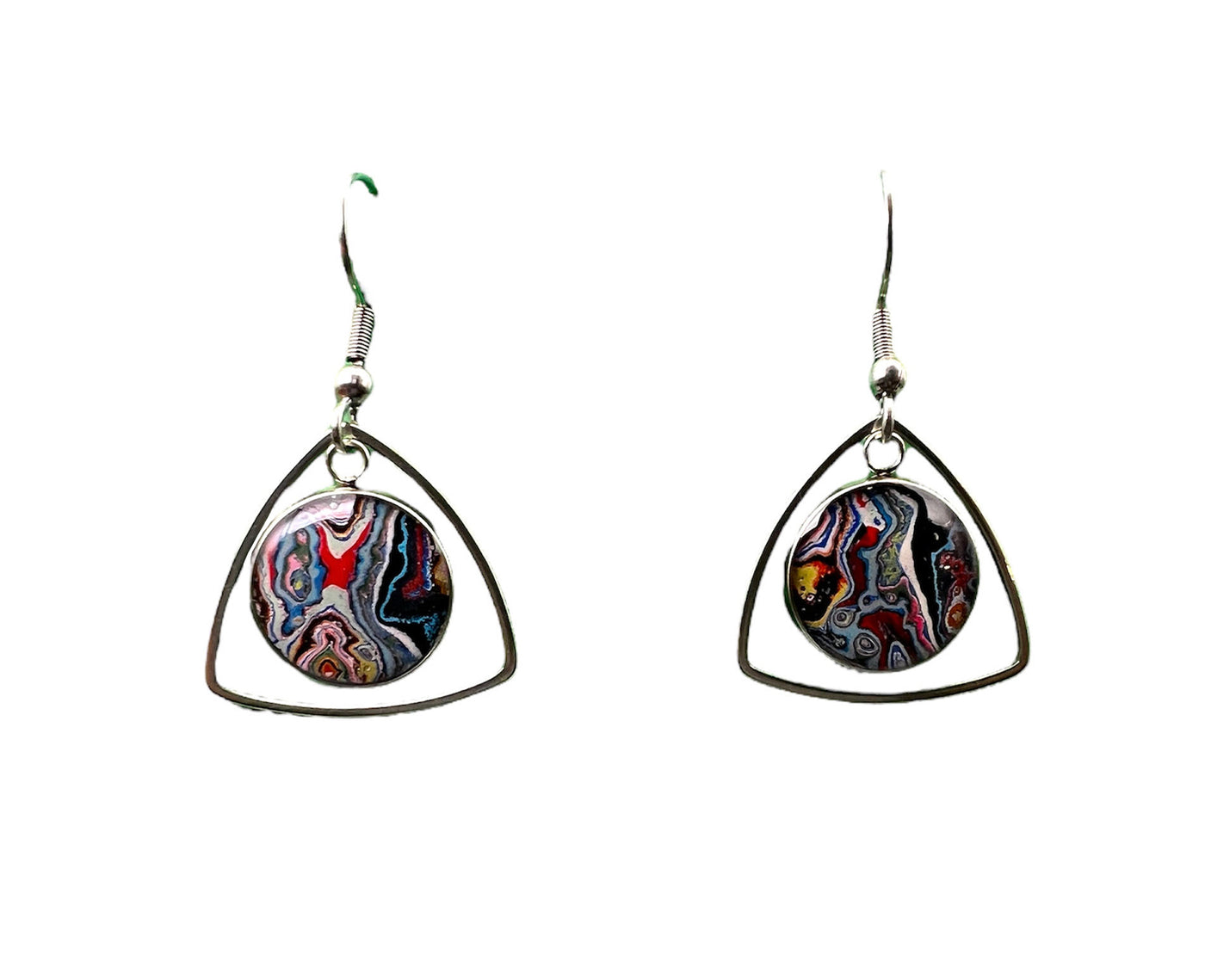 Circle dangle earrings inside triangle